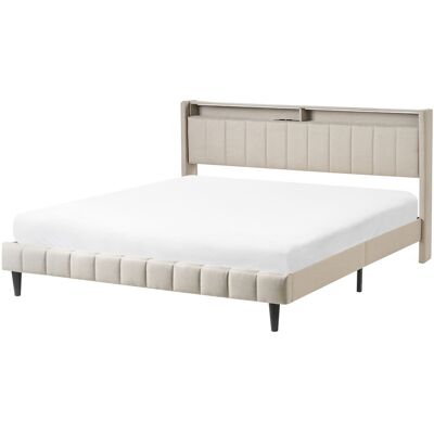 Beliani Lit Moderne En Tissu 180 X 200 Cm Avec Tête De Lit De Rangement Éclairage Led Po - Publicité Beliani Lit Moderne En Tissu 180 X 200 Cm Avec Tête De Lit De Rangement Éclairage Led Po - Publicité