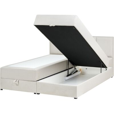 Beliani Lit Double Avec Rangement En Tissu 160 X 200 Cm Continental Blanc Cassé Baronet - Publicité Beliani Lit Double Avec Rangement En Tissu 160 X 200 Cm Continental Blanc Cassé Baronet - Publicité