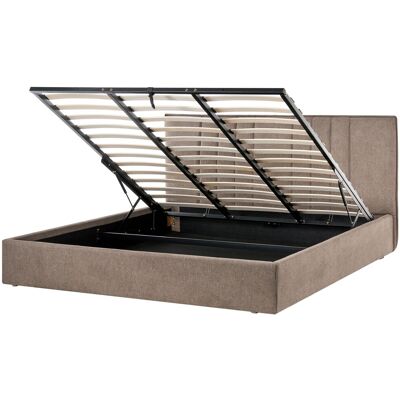 Beliani Lit Ottoman En Tissu 180 X 200 Cm Rembourré Relevable Espace De Rangement Taupe - Publicité Beliani Lit Ottoman En Tissu 180 X 200 Cm Rembourré Relevable Espace De Rangement Taupe - Publicité
