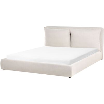 Beliani Lit Double Moderne 180 X 200 Cm Avec Tête De Lit Rembourrée En Tissu Beige Bajon - Publicité Beliani Lit Double Moderne 180 X 200 Cm Avec Tête De Lit Rembourrée En Tissu Beige Bajon - Publicité