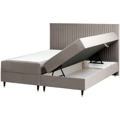 Beliani Lit Divan Avec Rangement En Velours 180 X 200 Cm Continental Taupe Dame - Publicité Beliani Lit Divan Avec Rangement En Velours 180 X 200 Cm Continental Taupe Dame - Publicité