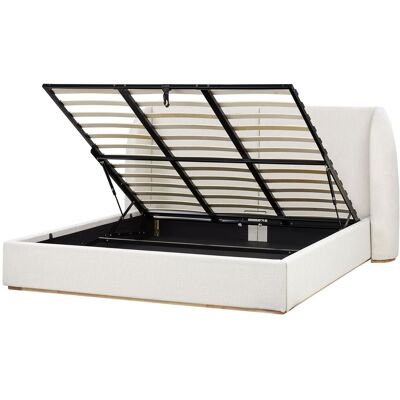 Beliani Lit Avec Coffre De Rangement Tête De Lit Large Tapissé 18 0x 200 Cm Tissu Blanc - Publicité Beliani Lit Avec Coffre De Rangement Tête De Lit Large Tapissé 18 0x 200 Cm Tissu Blanc - Publicité