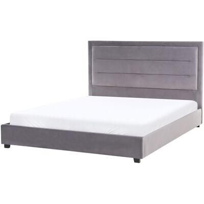 Beliani Lit Double Avec Tête De Lit 160 X 200 Cm Velours Rembourré Gris Foncé Rouen - Publicité Beliani Lit Double Avec Tête De Lit 160 X 200 Cm Velours Rembourré Gris Foncé Rouen - Publicité