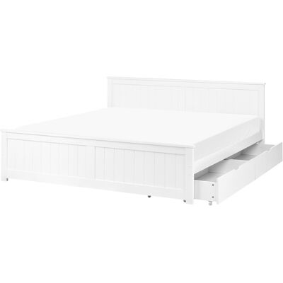 Beliani Lit Minimaliste En Bois De Pin Et Mdf 180 X 200 Cm Avec 2 Tiroirs Espace De Rang - Publicité Beliani Lit Minimaliste En Bois De Pin Et Mdf 180 X 200 Cm Avec 2 Tiroirs Espace De Rang - Publicité