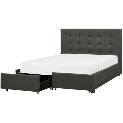 Lit double en tissu gris foncé avec rangement - ROCHELLE - Publicité Lit double en tissu gris foncé avec rangement - ROCHELLE - Publicité