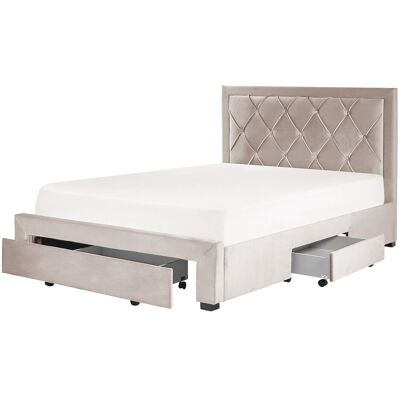 Beliani Lit Glamour Double Velours Capitonné Avec Rangement 140 X 200 Cm Beige Lievin - Publicité Beliani Lit Glamour Double Velours Capitonné Avec Rangement 140 X 200 Cm Beige Lievin - Publicité