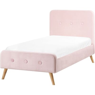 Beliani Lit Moderne Tapissé Velours 90 X 200 Cm Avec Sommier À Lattes Rose Pastel Renne - Publicité Beliani Lit Moderne Tapissé Velours 90 X 200 Cm Avec Sommier À Lattes Rose Pastel Renne - Publicité