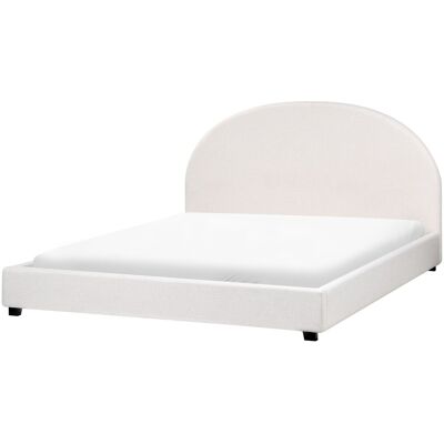 Beliani Lit À Eau Double En Tissu 180 X 200 Cm Avec Tête De Lit Demi-Ronde Blanc Cassé - Publicité Beliani Lit À Eau Double En Tissu 180 X 200 Cm Avec Tête De Lit Demi-Ronde Blanc Cassé - Publicité