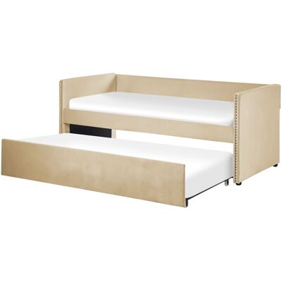 Beliani Lit Gigogne Banquette 90 X 200 Cm Style Moderne En Velours Beige Troyes - Publicité Beliani Lit Gigogne Banquette 90 X 200 Cm Style Moderne En Velours Beige Troyes - Publicité