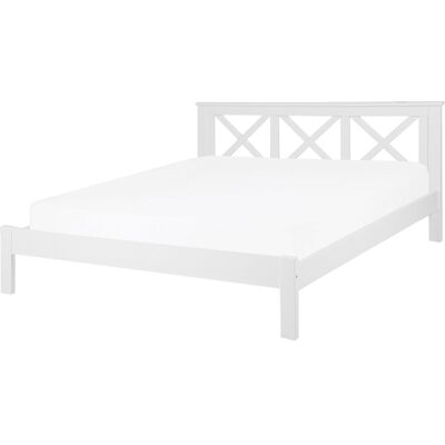 Lit en bois King Size Beliani Blanc - Lit - Publicité Lit en bois King Size Beliani Blanc - Lit - Publicité