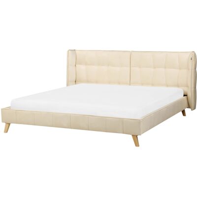 Lit en Velours Beige Beliani avec Tête de Lit Ajustable - Lit - Publicité Lit en Velours Beige Beliani avec Tête de Lit Ajustable - Lit - Publicité