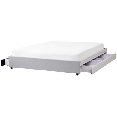 Beliani Cadre De Lit Tapissé Double Avec Tiroirs De Rangement 180 X 200 Cm En Tissu Gris - Publicité Beliani Cadre De Lit Tapissé Double Avec Tiroirs De Rangement 180 X 200 Cm En Tissu Gris - Publicité