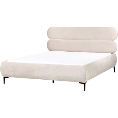 Beliani Cadre De Lit Sommier À Lattes Avec Pieds Noirs 160x200cm Tête En Velours Beige - Publicité Beliani Cadre De Lit Sommier À Lattes Avec Pieds Noirs 160x200cm Tête En Velours Beige - Publicité