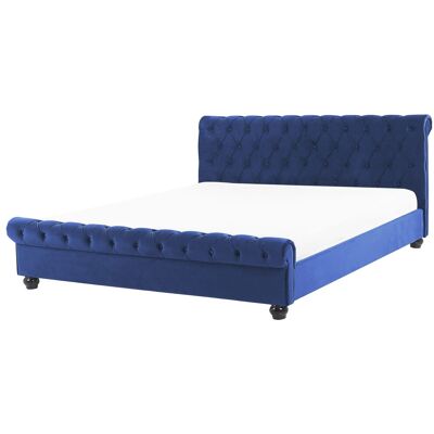 Beliani Lit À Eau Double Cadre Capitonné 180 X 200 Cm En Velours Bleu Marine Avallon - Publicité Beliani Lit À Eau Double Cadre Capitonné 180 X 200 Cm En Velours Bleu Marine Avallon - Publicité