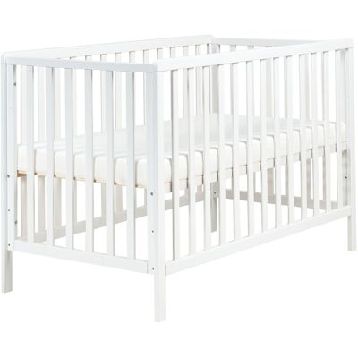 Beliani Lit Bébé En Bois De Pin 60 X 120 Cm Avec Barreaux Réglables En Hauteur Blanc - Publicité Beliani Lit Bébé En Bois De Pin 60 X 120 Cm Avec Barreaux Réglables En Hauteur Blanc - Publicité