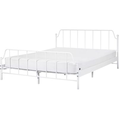 Lit Beliani MAURESSAC - Métal Blanc 160x200 King - Publicité Lit Beliani MAURESSAC - Métal Blanc 160x200 King - Publicité