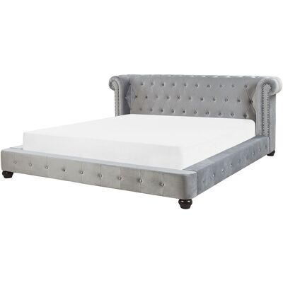 Beliani Lit À Eau Double Avec Tête Capitonnage 180 X 200 Cm En Velours Gris Cavaillon - Publicité Beliani Lit À Eau Double Avec Tête Capitonnage 180 X 200 Cm En Velours Gris Cavaillon - Publicité