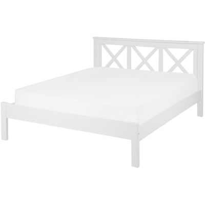 Cadre de lit blanc en pin Beliani - Taille double style scandinave - Publicité Cadre de lit blanc en pin Beliani - Taille double style scandinave - Publicité
