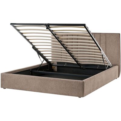Beliani Lit Ottoman En Tissu 160 X 200 Cm Rembourré Relevable Espace De Rangement Taupe - Publicité Beliani Lit Ottoman En Tissu 160 X 200 Cm Rembourré Relevable Espace De Rangement Taupe - Publicité