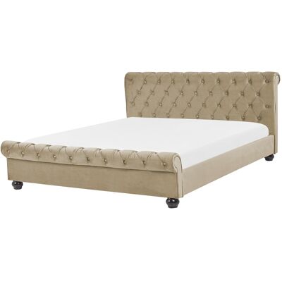 Beliani - Lit - Avallon - 160 X 200 Cm, Chesterfield, En Velours, Beige - Publicité Beliani - Lit - Avallon - 160 X 200 Cm, Chesterfield, En Velours, Beige - Publicité