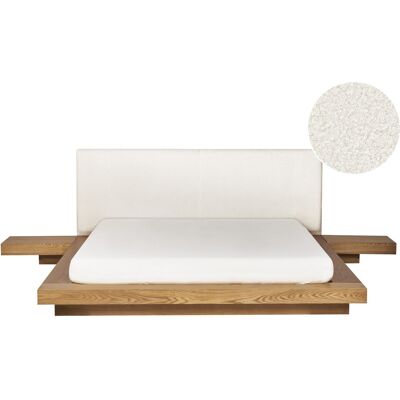 Lit moderne Beliani avec tables de nuit - 160x200cm - Bois & Bouclé - Publicité Lit moderne Beliani avec tables de nuit - 160x200cm - Bois & Bouclé - Publicité