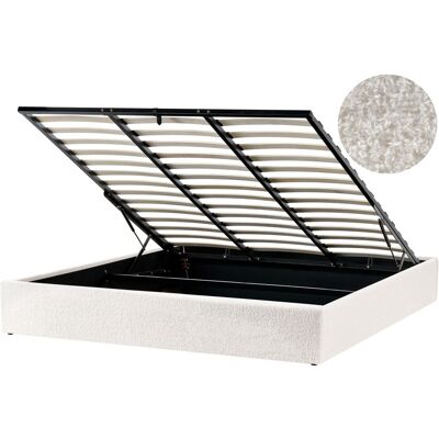 Beliani Lit Double Avec Rangement En Tissu Minimaliste Moderne 180 X 200 Cm Blanc Cassé - Publicité Beliani Lit Double Avec Rangement En Tissu Minimaliste Moderne 180 X 200 Cm Blanc Cassé - Publicité