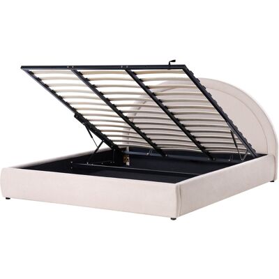 Beliani Lit Avec Rangement En Tissu 180 X 200 Cm Tête De Lit Rembourrée Beige Clair - Publicité Beliani Lit Avec Rangement En Tissu 180 X 200 Cm Tête De Lit Rembourrée Beige Clair - Publicité