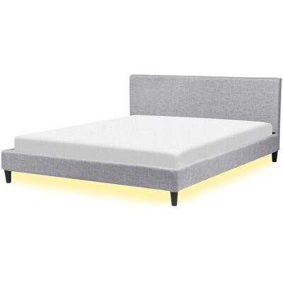 Lit king size avec LED en tissu gris - Beliani - Moderne - Publicité Lit king size avec LED en tissu gris - Beliani - Moderne - Publicité