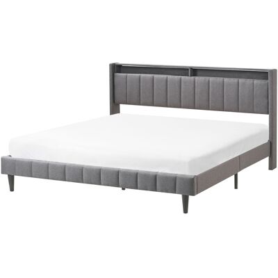 Beliani Lit Moderne En Tissu 180 X 200 Cm Avec Tête De Lit De Rangement Éclairage Led Po - Publicité Beliani Lit Moderne En Tissu 180 X 200 Cm Avec Tête De Lit De Rangement Éclairage Led Po - Publicité