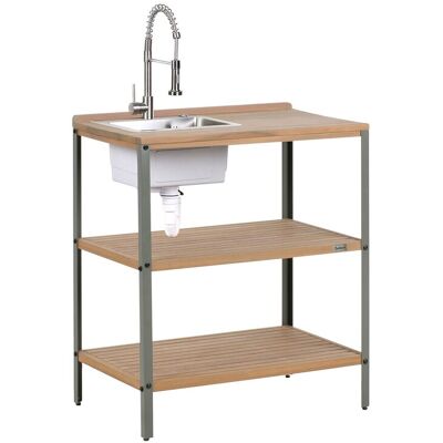 Beliani Ilot De Cuisine D'Extérieur En Bois D'Acacia Avec Evier Et 2 Etagères - Publicité Beliani Ilot De Cuisine D'Extérieur En Bois D'Acacia Avec Evier Et 2 Etagères - Publicité
