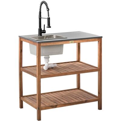 Beliani Ilot De Cuisine D'Extérieur 80x50x83cm 2 Étagères Plateau Acier Évier Robinet - Publicité Beliani Ilot De Cuisine D'Extérieur 80x50x83cm 2 Étagères Plateau Acier Évier Robinet - Publicité