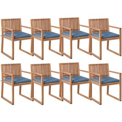 Beliani Lot De 8 Chaises De Jardin Rustique En Bois D'Acacia Avec Coussins Bleu Et Marro - Publicité Beliani Lot De 8 Chaises De Jardin Rustique En Bois D'Acacia Avec Coussins Bleu Et Marro - Publicité