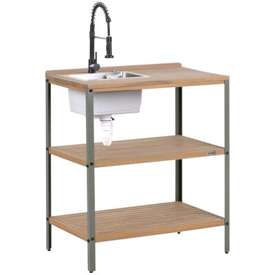 Beliani Ilot De Cuisine D'Extérieur En Bois Avec Evier Noir Et 2 Etagères 50 X 80 X 92cm - Publicité Beliani Ilot De Cuisine D'Extérieur En Bois Avec Evier Noir Et 2 Etagères 50 X 80 X 92cm - Publicité
