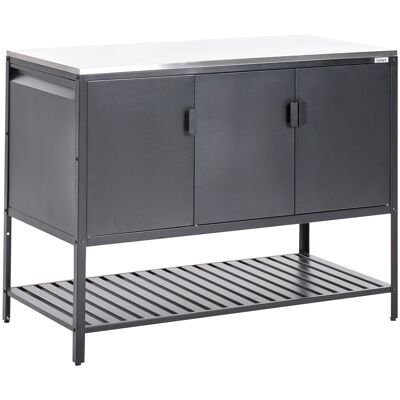 Beliani Meuble De Cuisine D'Extérieur En Acier Inoxydable À 3 Portes Avec Dessus Noir - Publicité Beliani Meuble De Cuisine D'Extérieur En Acier Inoxydable À 3 Portes Avec Dessus Noir - Publicité