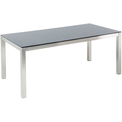 Beliani Table De Jardin Avec Plateau En Verre 180 X 90 Cm Noir Et Argenté Grosseto - Publicité Beliani Table De Jardin Avec Plateau En Verre 180 X 90 Cm Noir Et Argenté Grosseto - Publicité