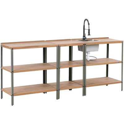 Beliani Ilot De Cuisine D'Extérieur 3 Pièces En Bois Avec Evier Et Robinet Noir Acier - Publicité Beliani Ilot De Cuisine D'Extérieur 3 Pièces En Bois Avec Evier Et Robinet Noir Acier - Publicité