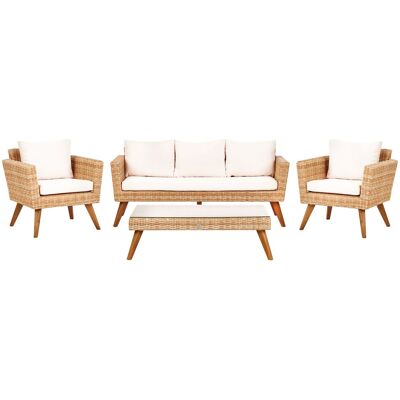 Beliani Ensemble Salon De Jardin Patio En Polyrotin Et Sièges Coussins Blanc Cassé Vitto - Publicité Beliani Ensemble Salon De Jardin Patio En Polyrotin Et Sièges Coussins Blanc Cassé Vitto - Publicité