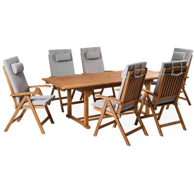 Beliani Salle À Manger De Jardin 6 Places En Bois D'Acacia Pliables Avec Coussins G - Publicité Beliani Salle À Manger De Jardin 6 Places En Bois D'Acacia Pliables Avec Coussins G - Publicité