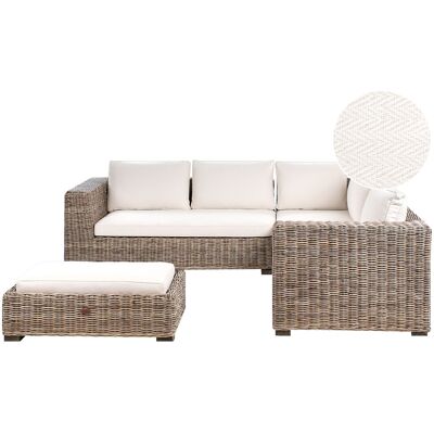 Beliani Canapé D'Angle De Jardin Avec Coussins Et Table Basse Tressé En Rotin Natur - Publicité Beliani Canapé D'Angle De Jardin Avec Coussins Et Table Basse Tressé En Rotin Natur - Publicité