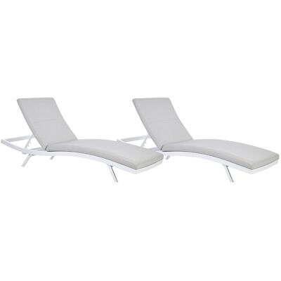 Beliani Lot De 2 Chaises Longues De Jardin Inclinables En Aluminium Tissu Gris Clair - Publicité Beliani Lot De 2 Chaises Longues De Jardin Inclinables En Aluminium Tissu Gris Clair - Publicité