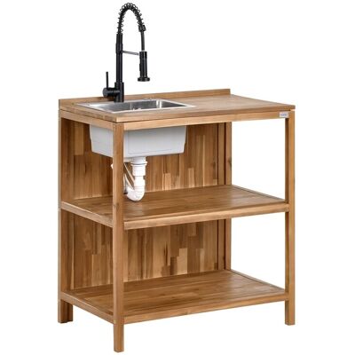 Beliani Îlot De Cuisine Extérieur Avec Évier Et Robinet Étagères 50x80x90cm Bois Marron - Publicité Beliani Îlot De Cuisine Extérieur Avec Évier Et Robinet Étagères 50x80x90cm Bois Marron - Publicité