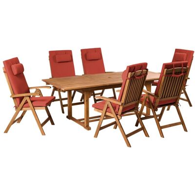Beliani Salle À Manger De Jardin 6 Places En Bois D'Acacia Pliables Avec Coussins R - Publicité Beliani Salle À Manger De Jardin 6 Places En Bois D'Acacia Pliables Avec Coussins R - Publicité