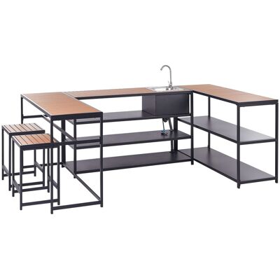 Beliani Ensemble De Cuisine De Jardin En Acier Table De Bar Et 2 Tabourets Noir Bois - Publicité Beliani Ensemble De Cuisine De Jardin En Acier Table De Bar Et 2 Tabourets Noir Bois - Publicité