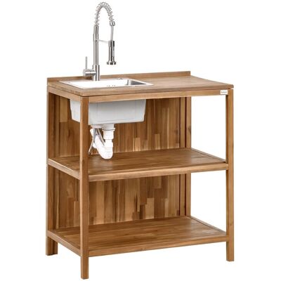 Beliani Îlot De Cuisine Extérieur Avec Évier Et Robinet Étagères 50 X 80 X 90 Cm En Bois - Publicité Beliani Îlot De Cuisine Extérieur Avec Évier Et Robinet Étagères 50 X 80 X 90 Cm En Bois - Publicité