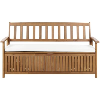 Beliani Banc De Jardin Rustique Avec Rangement En Bois D'Acacia Extérieur 160 Cm Coussin - Publicité Beliani Banc De Jardin Rustique Avec Rangement En Bois D'Acacia Extérieur 160 Cm Coussin - Publicité