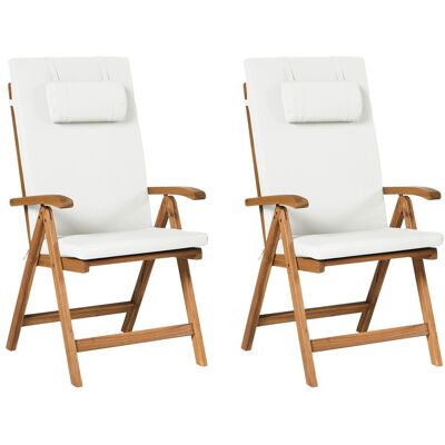 Beliani Lot De 2 Chaises Rustique Pliantes De Jardin En Bois D'Acacia Avec Coussins Blan - Publicité Beliani Lot De 2 Chaises Rustique Pliantes De Jardin En Bois D'Acacia Avec Coussins Blan - Publicité