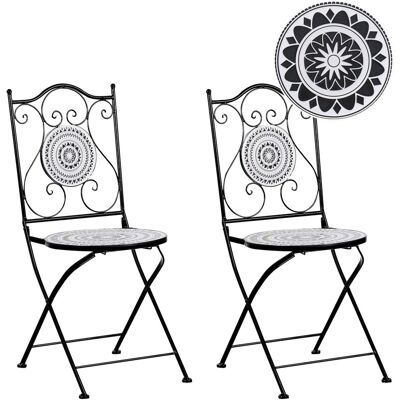 Beliani Lot De 2 Chaises Pliantes De Jardin En Métal Avec Carreaux De Céramique Noir Et - Publicité Beliani Lot De 2 Chaises Pliantes De Jardin En Métal Avec Carreaux De Céramique Noir Et - Publicité
