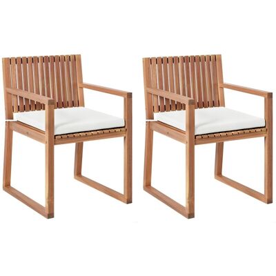 Beliani Lot De 2 Chaises De Jardin Rustique En Bois D'Acacia Certifié Avec Coussins Blan - Publicité Beliani Lot De 2 Chaises De Jardin Rustique En Bois D'Acacia Certifié Avec Coussins Blan - Publicité