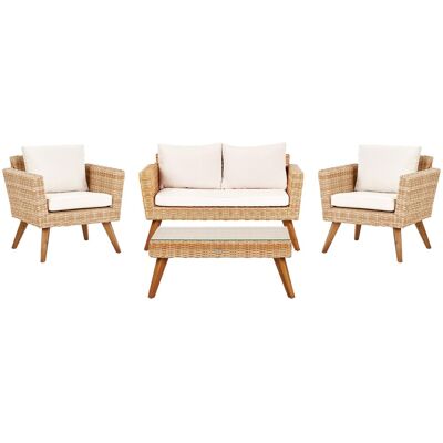 Beliani Ensemble Salon De Jardin En Rotin Synthétique Et Coussins Blanc Cassé Vittoria - Publicité Beliani Ensemble Salon De Jardin En Rotin Synthétique Et Coussins Blanc Cassé Vittoria - Publicité