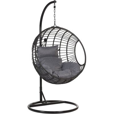 Beliani - Fauteuil Suspendu - Aspio - En Rotin Et Acier, Noir - Publicité Beliani - Fauteuil Suspendu - Aspio - En Rotin Et Acier, Noir - Publicité
